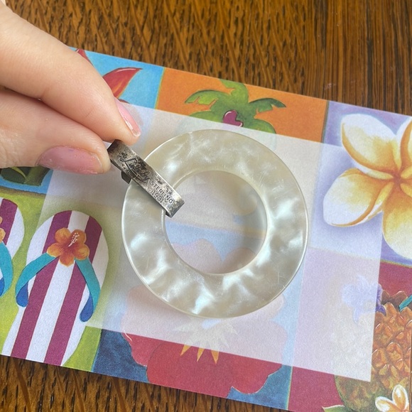 1931 STERLING silver Lullaby Stamped Mother of Pearl Circle Pendant for necklace - Picture 3 of 4